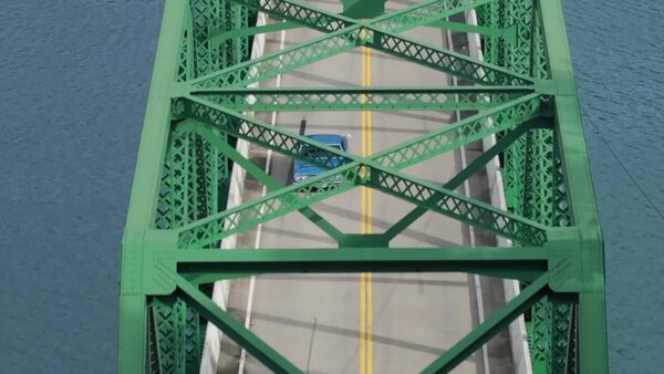 Aerials of Classic Car on Bridge Clip 6 vfx asset stock footage