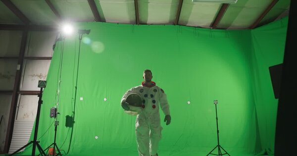Astronaut Walking on Green Screen Clip 1 vfx asset stock footage