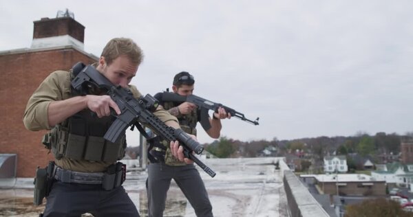 Soldiers Firing from Rooftop Clip 3 vfx asset stock footage