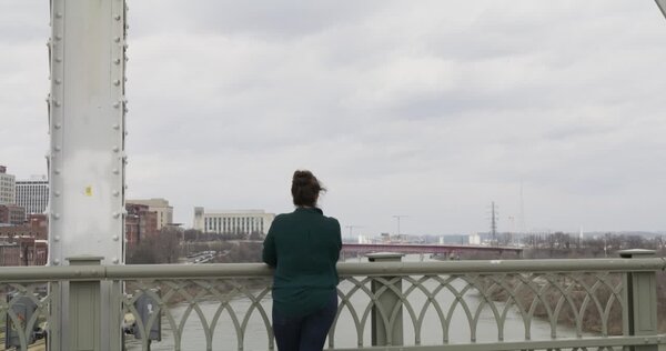 Woman Standing on Bridge Clip 2 vfx asset stock footage