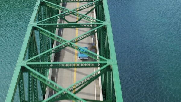 Aerials of Classic Car on Bridge Clip 5 vfx asset stock footage