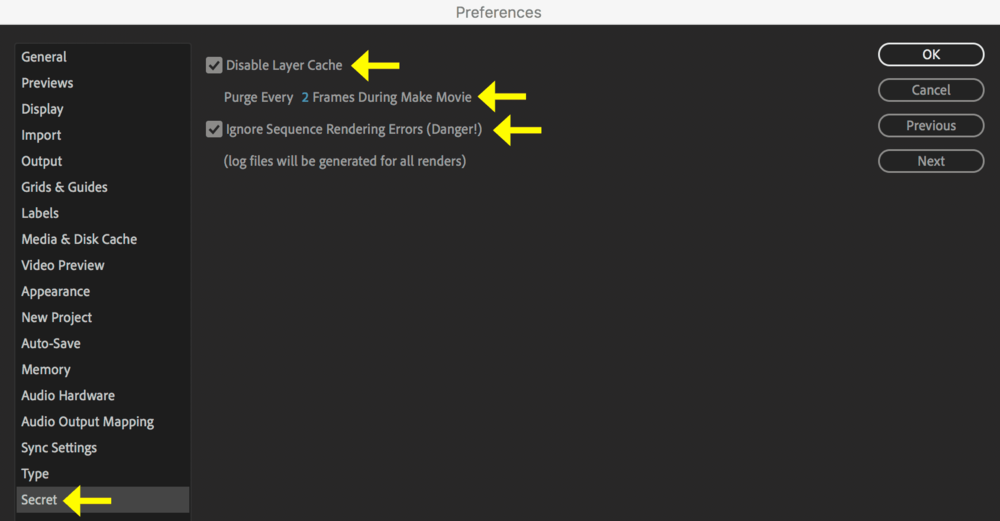 after effects empty disk cache